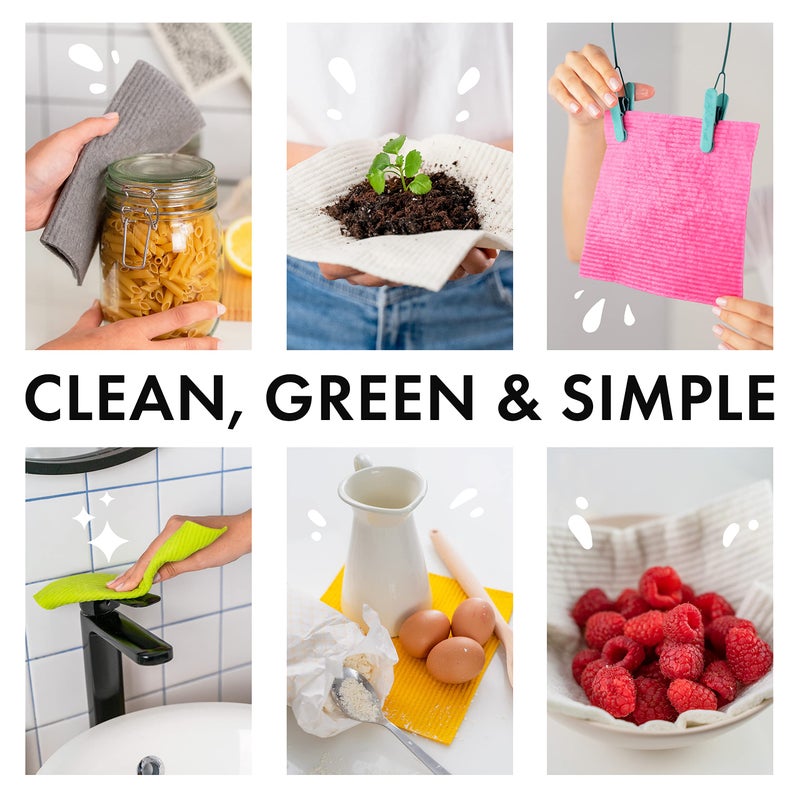 SUPERSCANDI 10 Pack Reusable Cleaning Cloths - 100% Biodegradable & Compostable | Washable Swedish Dishcloth - Food-Safe & Plastic-Free | Kitchen Cloth Suitable for Any Surface, Pink Green Blue - Image 2
